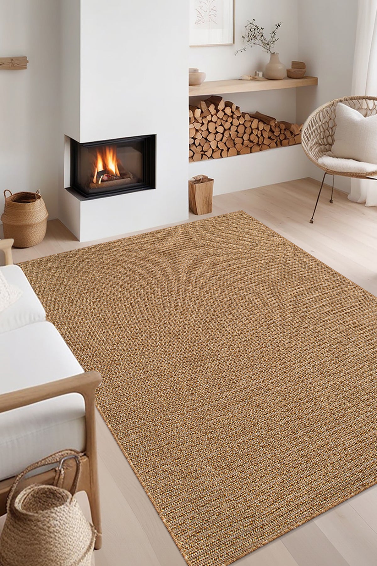 Konfor Jutem 0103 Large Size Jute Woven Loop Pile Rug Modern Living Room Carpet Indoor and Outdoor Rug