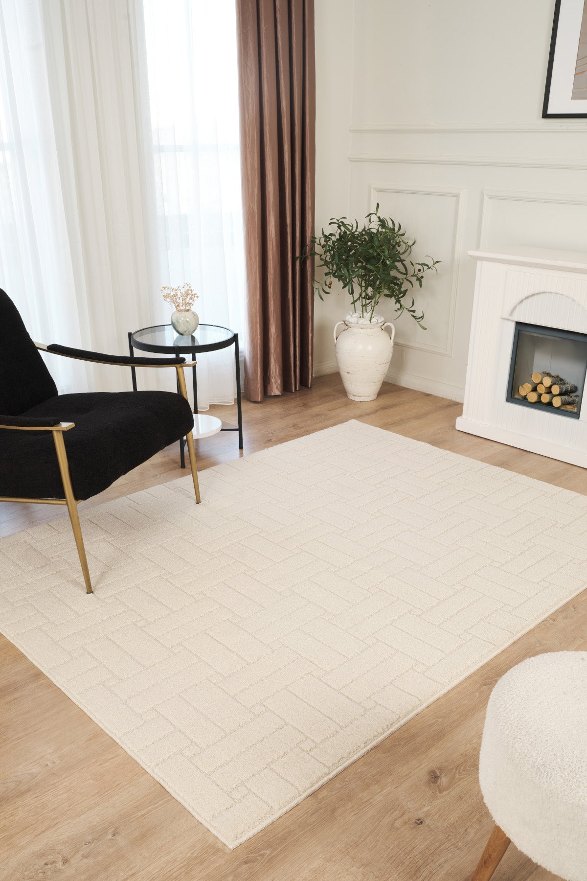 Krem Yumuşak Dokulu Uzun Ömürlü Lateks Kaymaz Taban Salon Oturma Odası Mutfak Koridor Halı RivonRN02