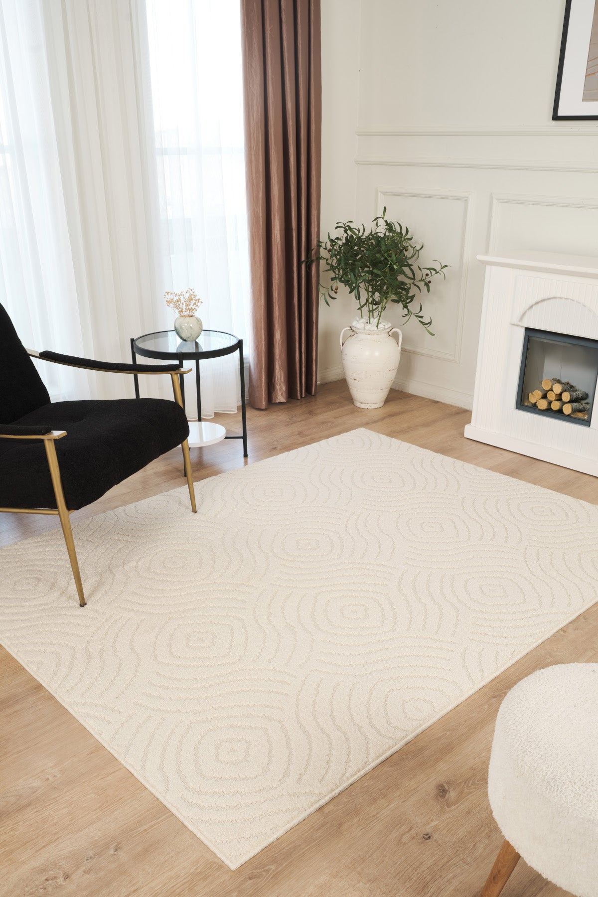 Krem Yumuşak Dokulu Uzun Ömürlü Lateks Kaymaz Taban Salon Oturma Odası Mutfak Koridor Halı RivonRN05