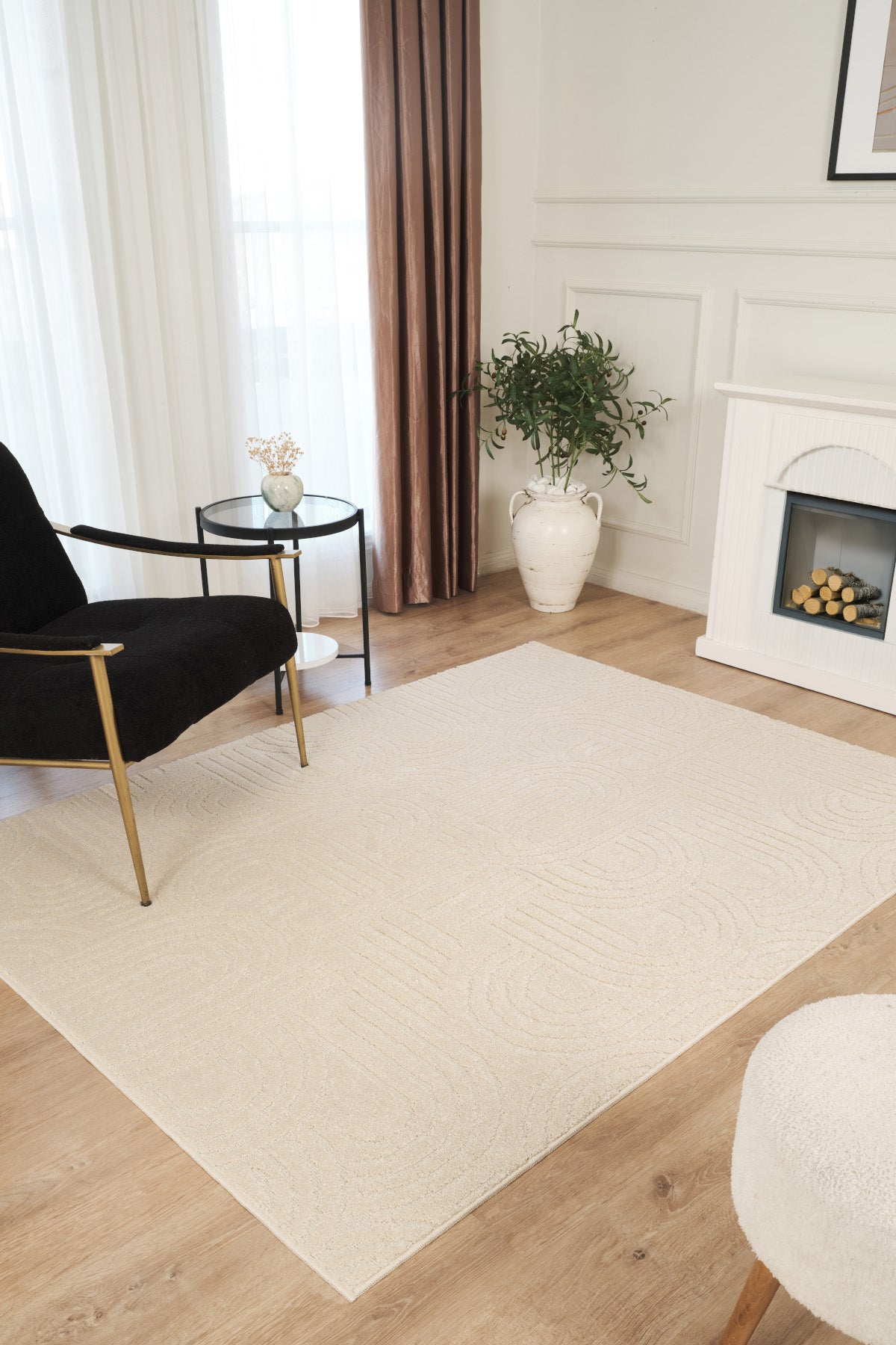 Krem Yumuşak Dokulu Uzun Ömürlü Lateks Kaymaz Taban Salon Oturma Odası Mutfak Koridor Halı RivonRN09