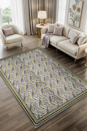 Leylak Yeşi Ve Sarı Renkli Oturma Odası Halısı, Doğal Ev Dekoru, Yıkanabilir Dokuma Pamuk Tabanlı Halı