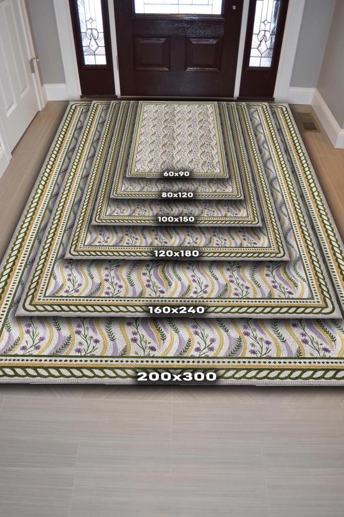 Leylak Yeşi Ve Sarı Renkli Oturma Odası Halısı, Doğal Ev Dekoru, Yıkanabilir Dokuma Pamuk Tabanlı Halı