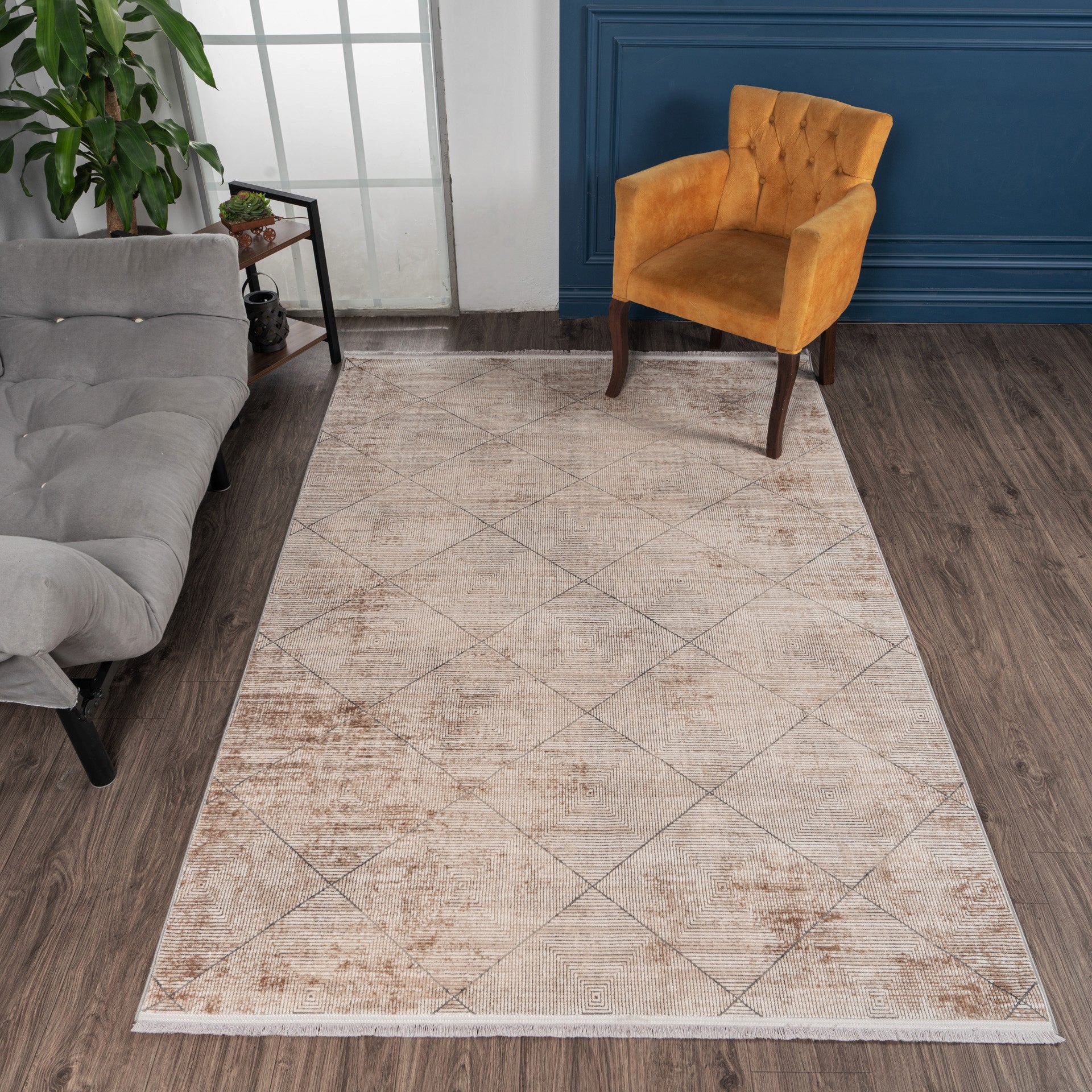 Mazzini 1490 Beige Durable Soft Textured Living Room Kitchen Hallway Sitting Room Runner Rug