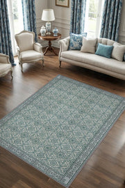 Min Yeşili Tonlu Mozaik Temalı Dekoratif Oturma Odası Halısı, Modern Salon Halısı, Makinede Yıkanabilir Halı