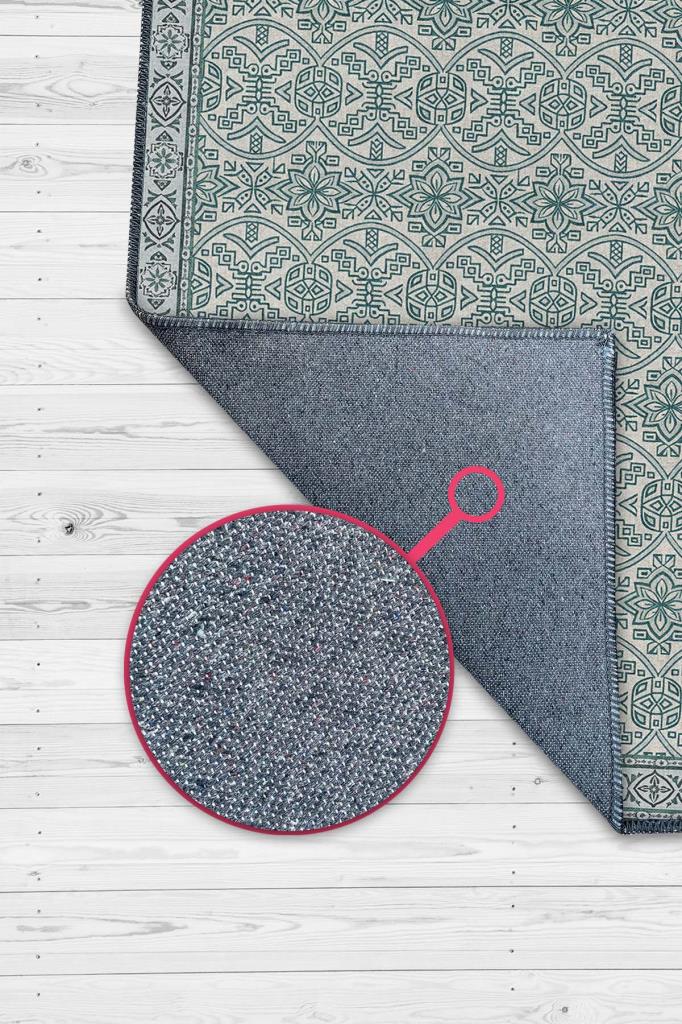 Min Yeşili Tonlu Mozaik Temalı Dekoratif Oturma Odası Halısı, Modern Salon Halısı, Makinede Yıkanabilir Halı