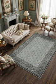 Minimalist Geometrik Desenli Çiçeklibordürlü Gri Salon Halısı, Modern Oturma Odası Halısı, Japandi Halı