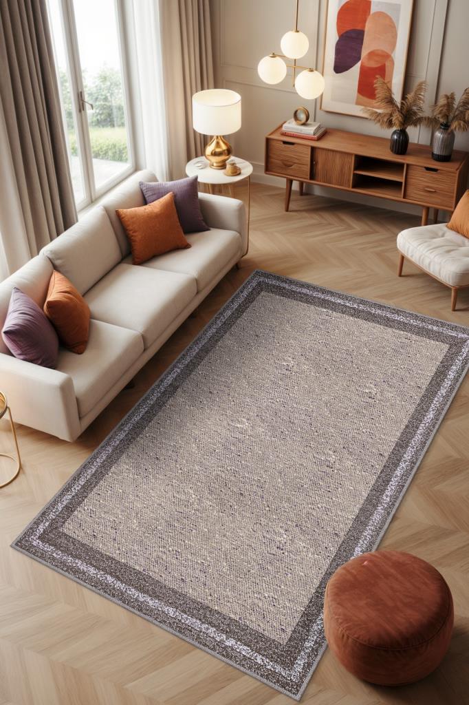 Minimalist Halı, Toprak Tonlu Kumaş Desenli Sade Oturma Odası Halıs, Yıkanabilir Salon Halısı