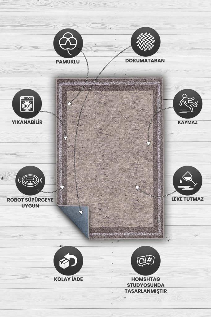 Minimalist Halı, Toprak Tonlu Kumaş Desenli Sade Oturma Odası Halıs, Yıkanabilir Salon Halısı