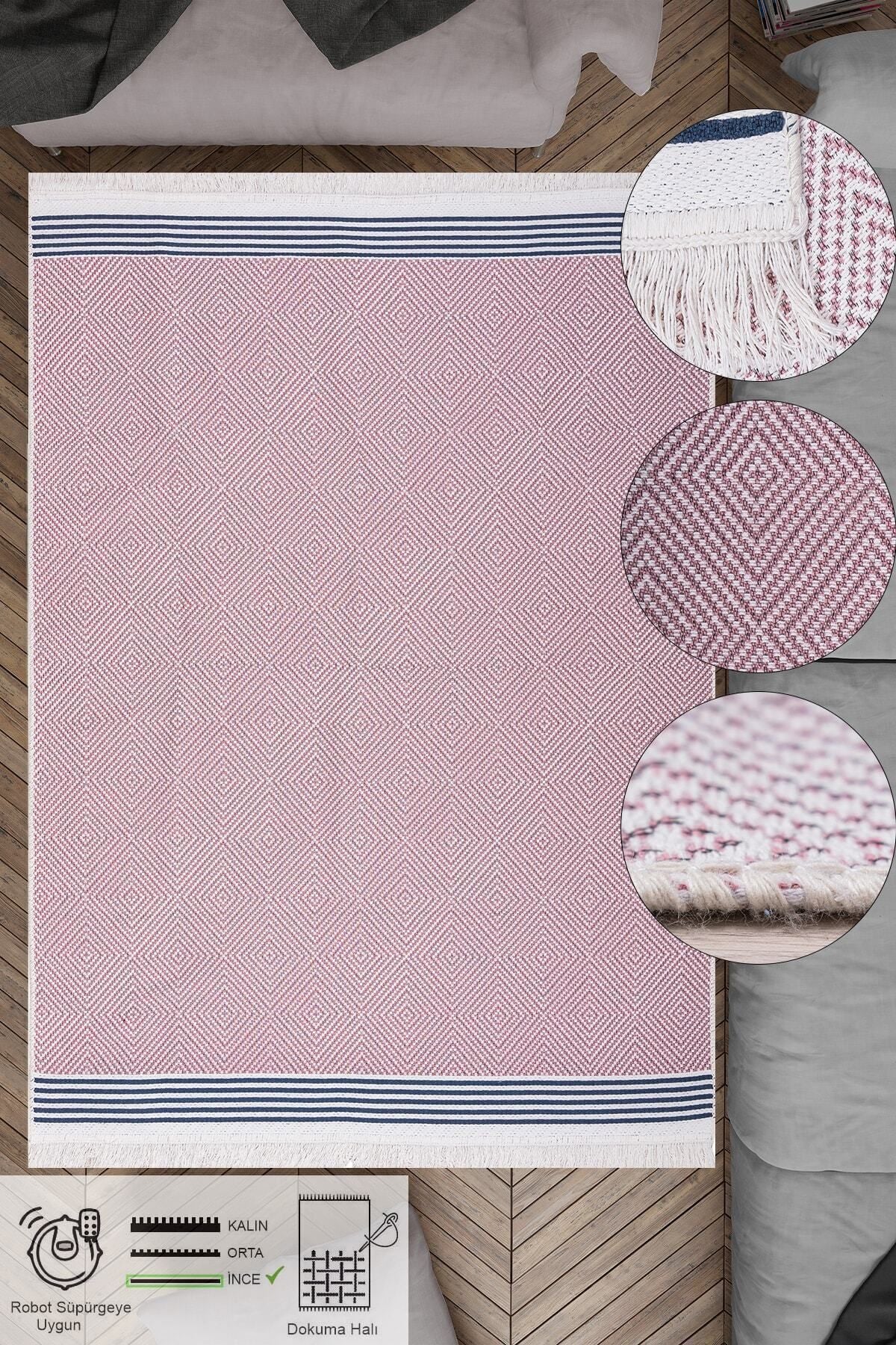 Modern Çift Taraflı Yıkanabilir Pamuk Saçaklı Dokuma Dekoratif Yolluk Halı Kilim