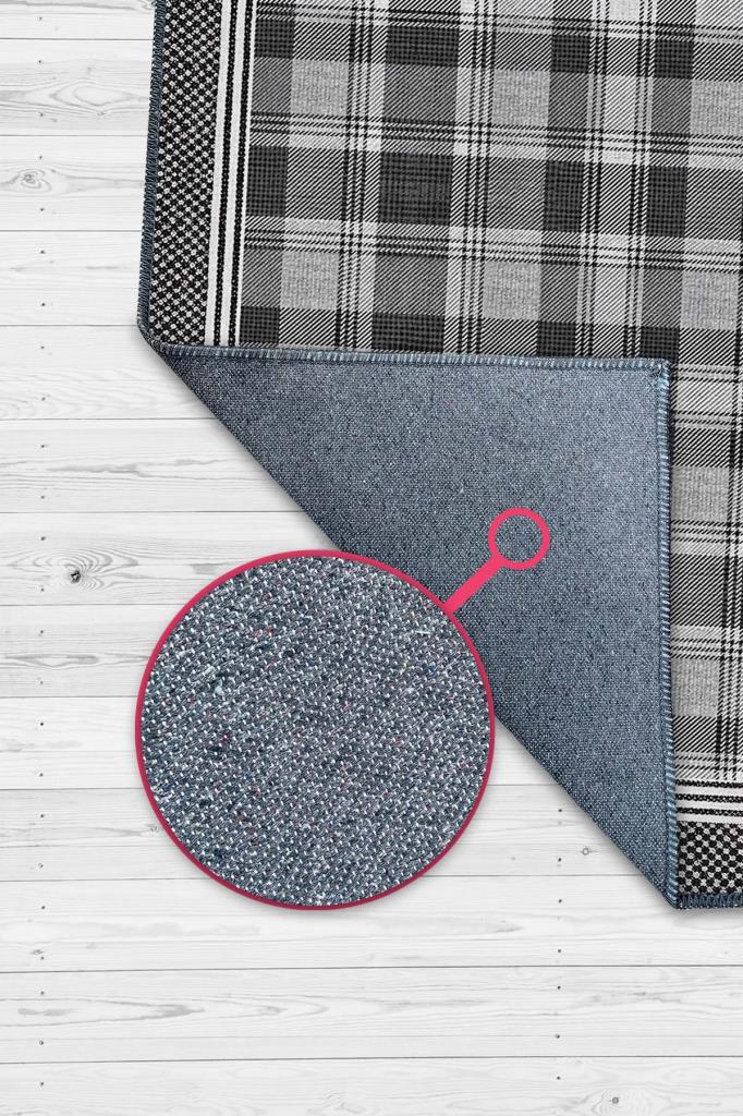 Modern Geometrik Gri Halı, Kareli Minimalist Ev Dekoru Halısı, Yıkanabilir Ekose Halı