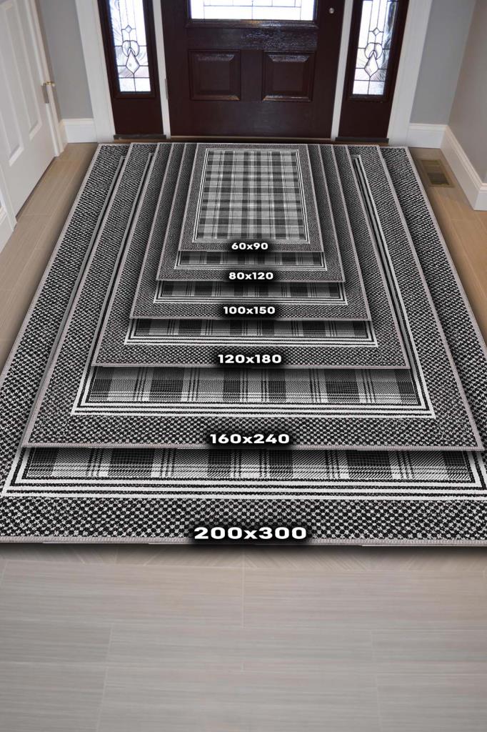 Modern Geometrik Gri Halı, Kareli Minimalist Ev Dekoru Halısı, Yıkanabilir Ekose Halı