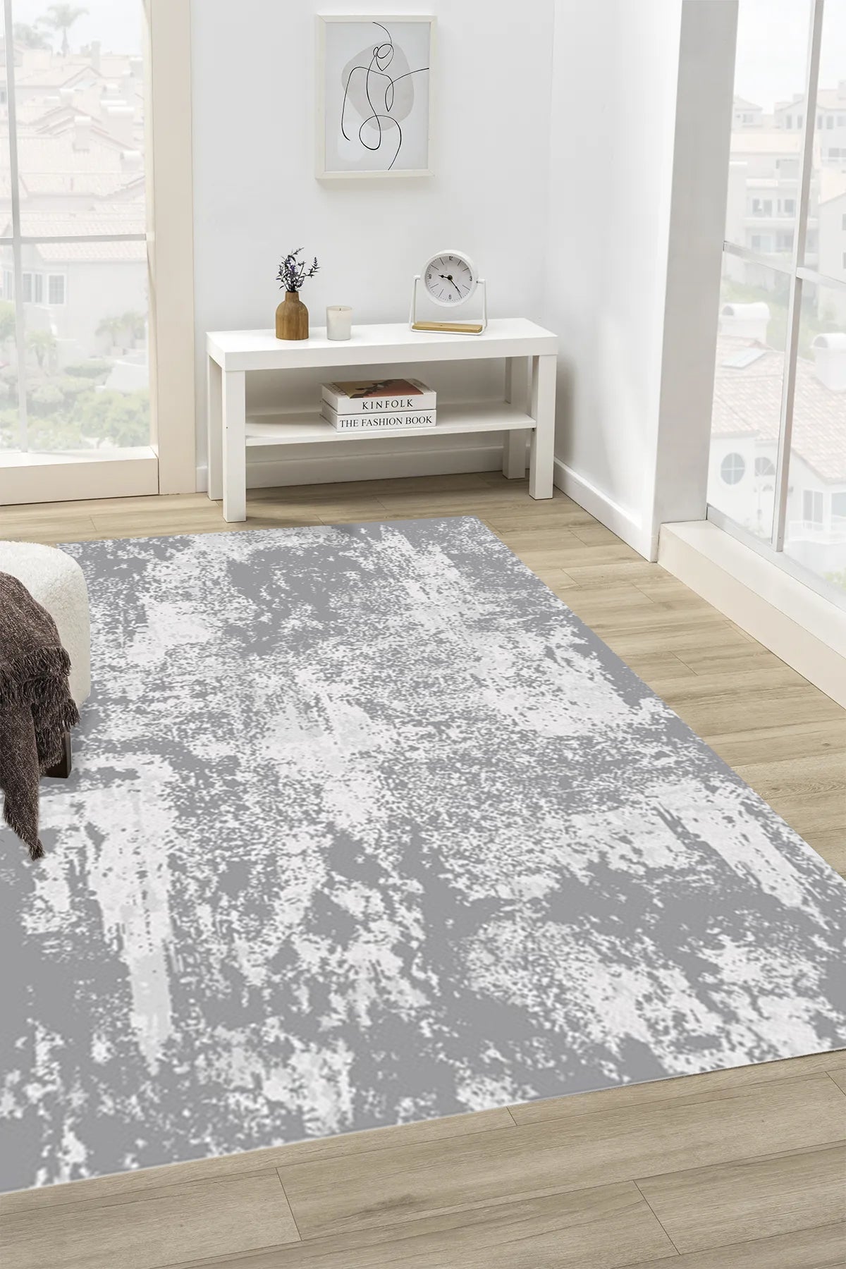 Modern MD011 Beyaz-Antrasit Uzun Ömürlü Yumuşak Dokulu Salon Mutfak Koridor Oturma Odası Yolluk Halı