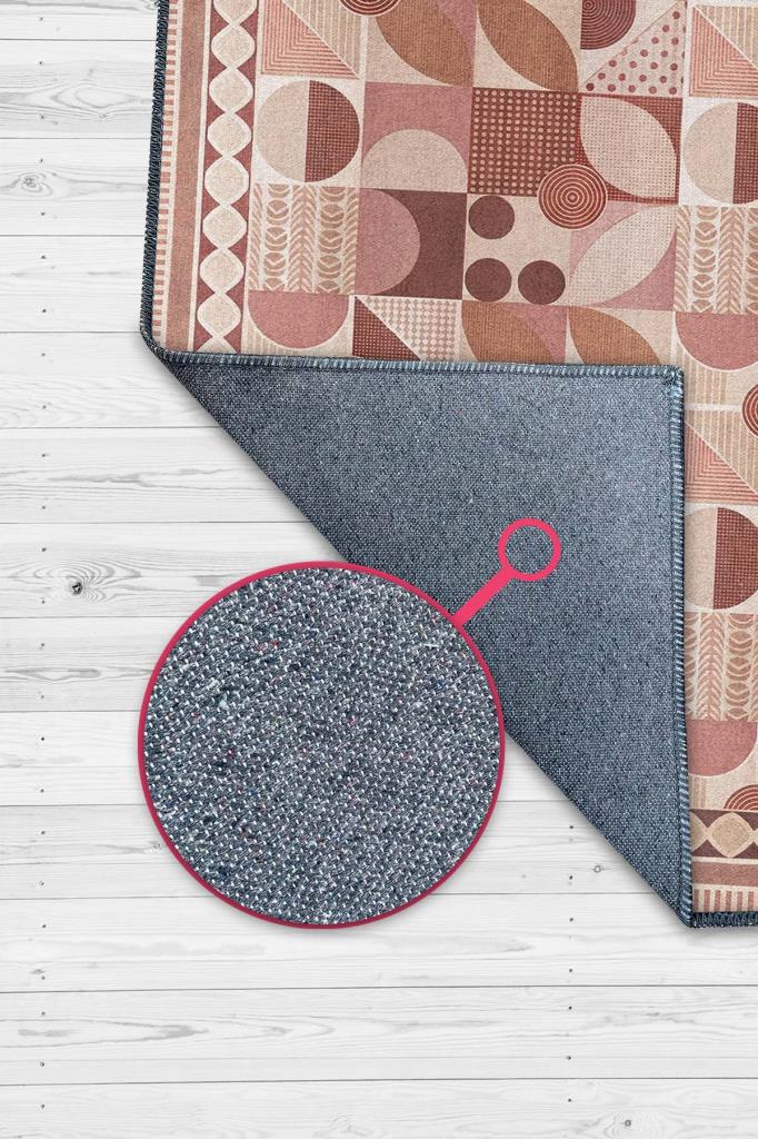 Modern Tarz Geometrik Desenli Halı, Soluk Pembe Mid-Century Halı, Minimal Ev Dekoru İçin Yıkanabilir Halı