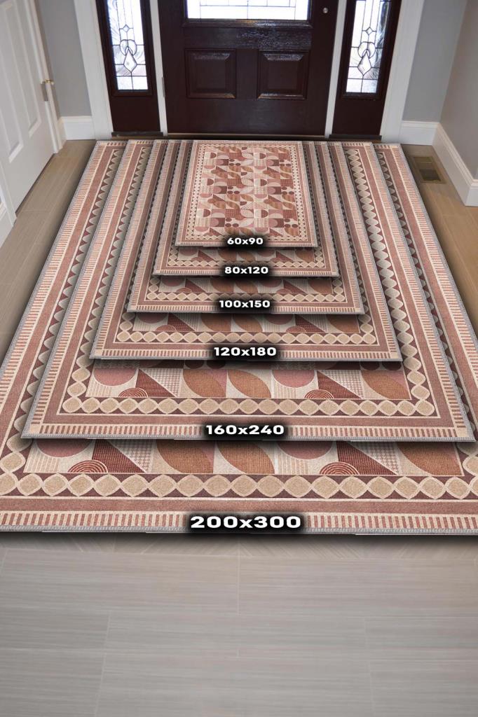 Modern Tarz Geometrik Desenli Halı, Soluk Pembe Mid-Century Halı, Minimal Ev Dekoru İçin Yıkanabilir Halı