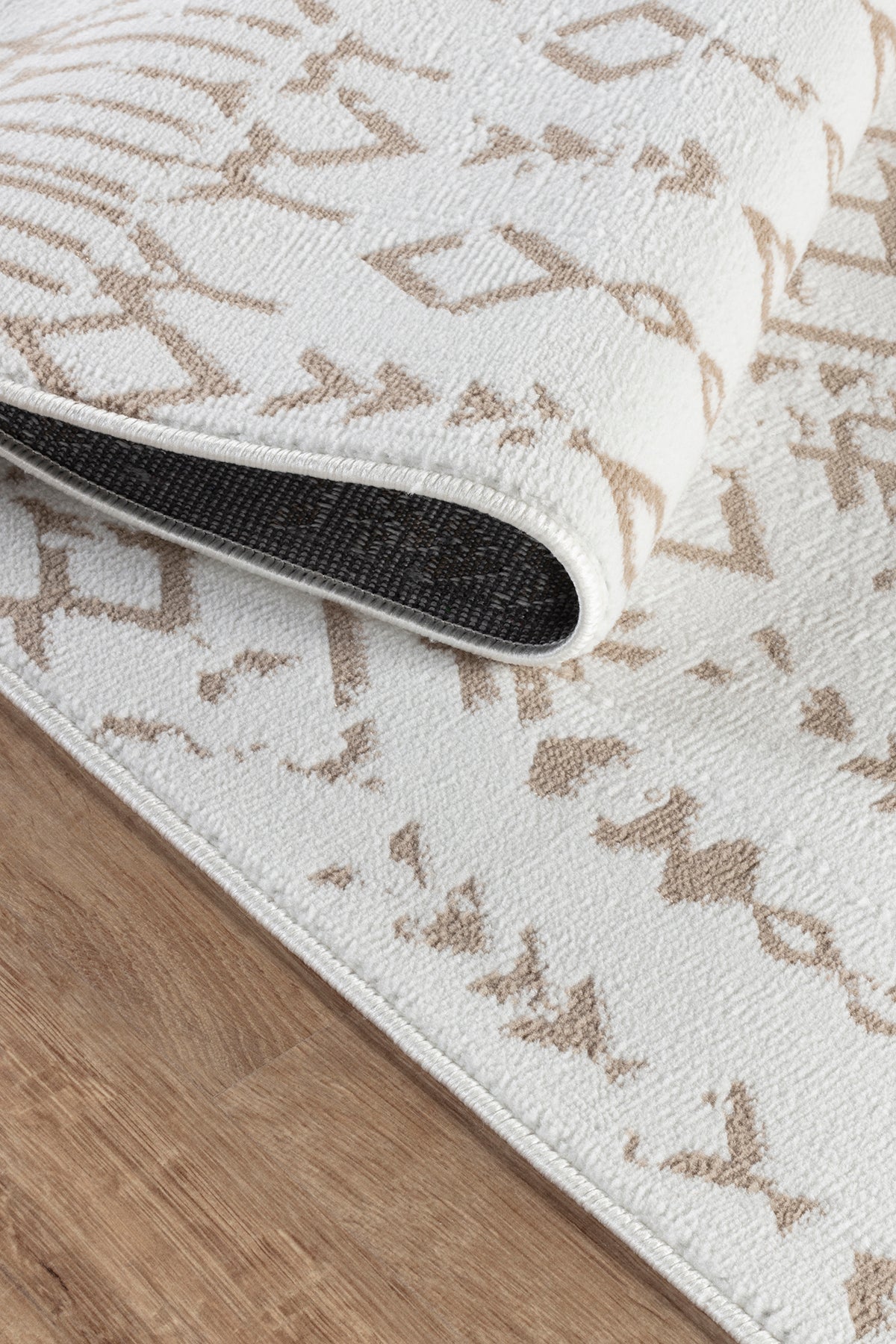Moderno 3331 Beige-Weißer, gewebter Teppich mit Ethno-Muster für Wohnzimmer, Aufenthaltsraum, Küche - Staubfreier, maschinell gefertigter Teppich