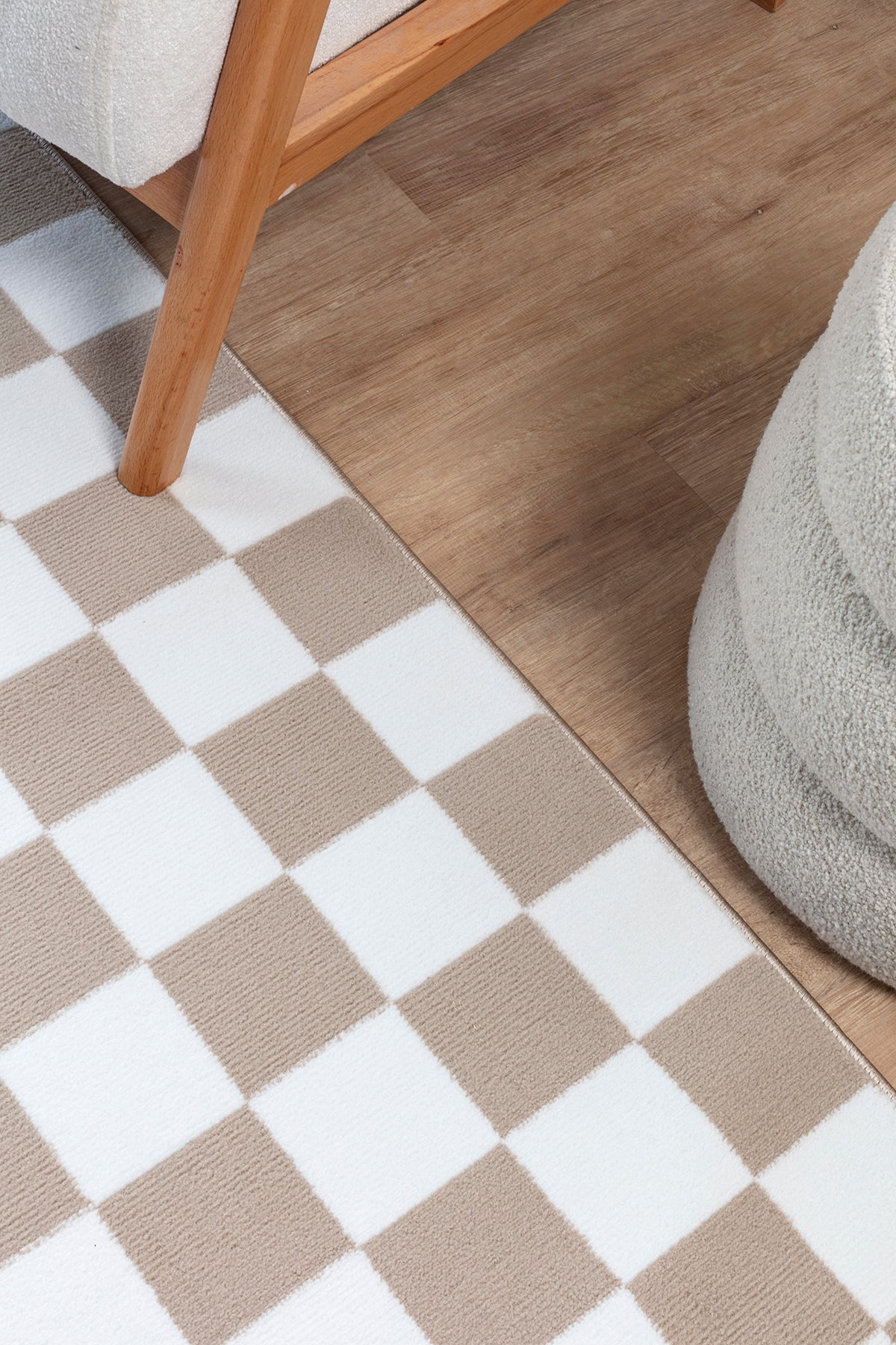 Moderno 3333 Bej Beyaz Damalı Dokuma Kareli Halı Salon Oturma Odası Mutfak Halısı Dama Desenli Tozumaz Makine Halısı