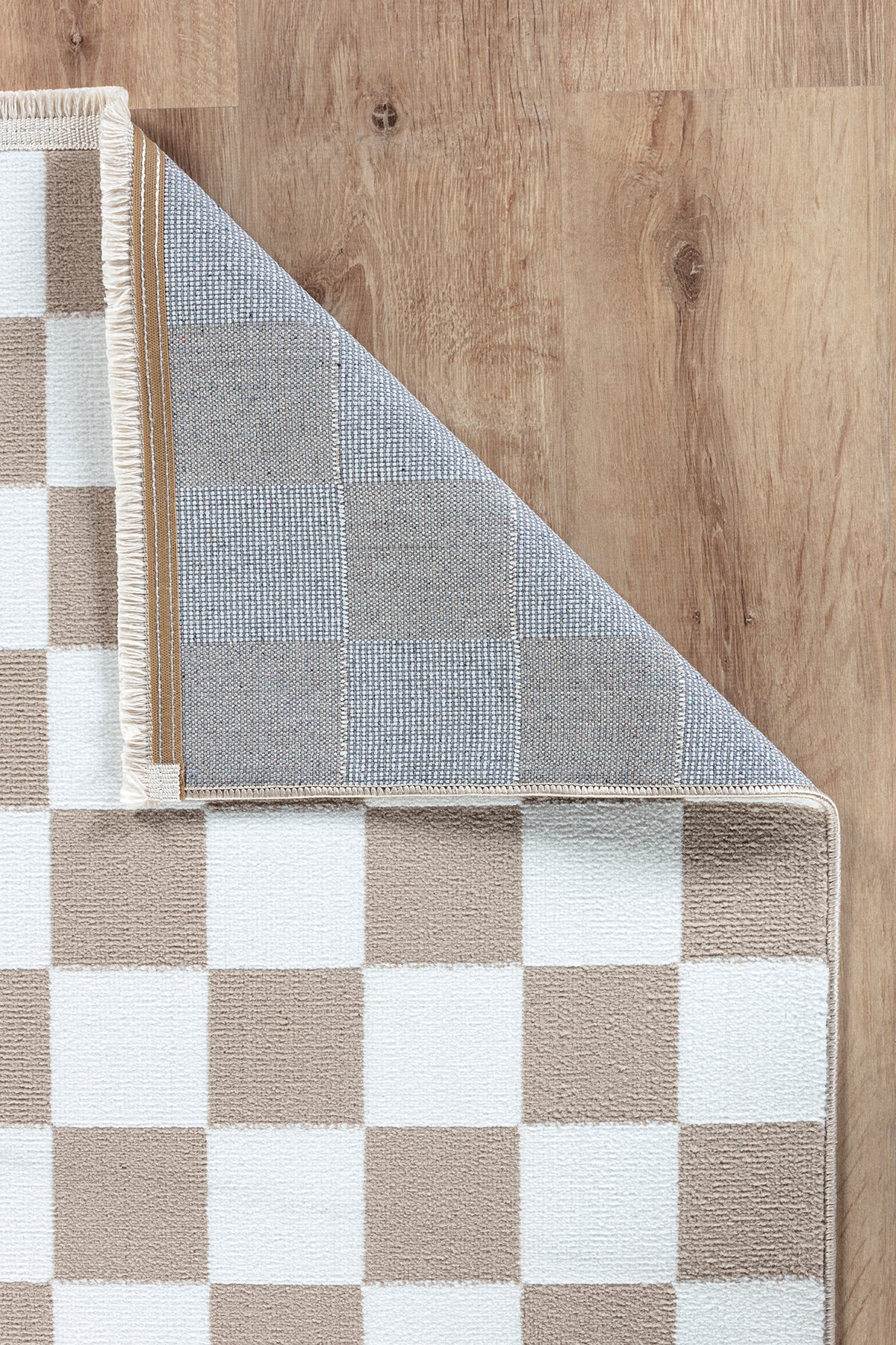 Moderno 3333 Bej Beyaz Damalı Dokuma Kareli Halı Salon Oturma Odası Mutfak Halısı Dama Desenli Tozumaz Makine Halısı