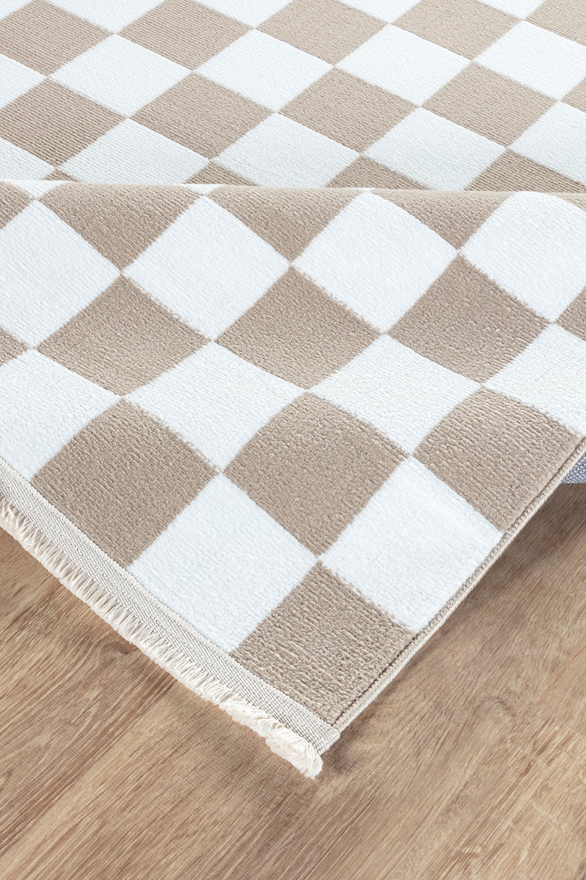 Moderno 3333 Bej Beyaz Damalı Dokuma Kareli Halı Salon Oturma Odası Mutfak Halısı Dama Desenli Tozumaz Makine Halısı