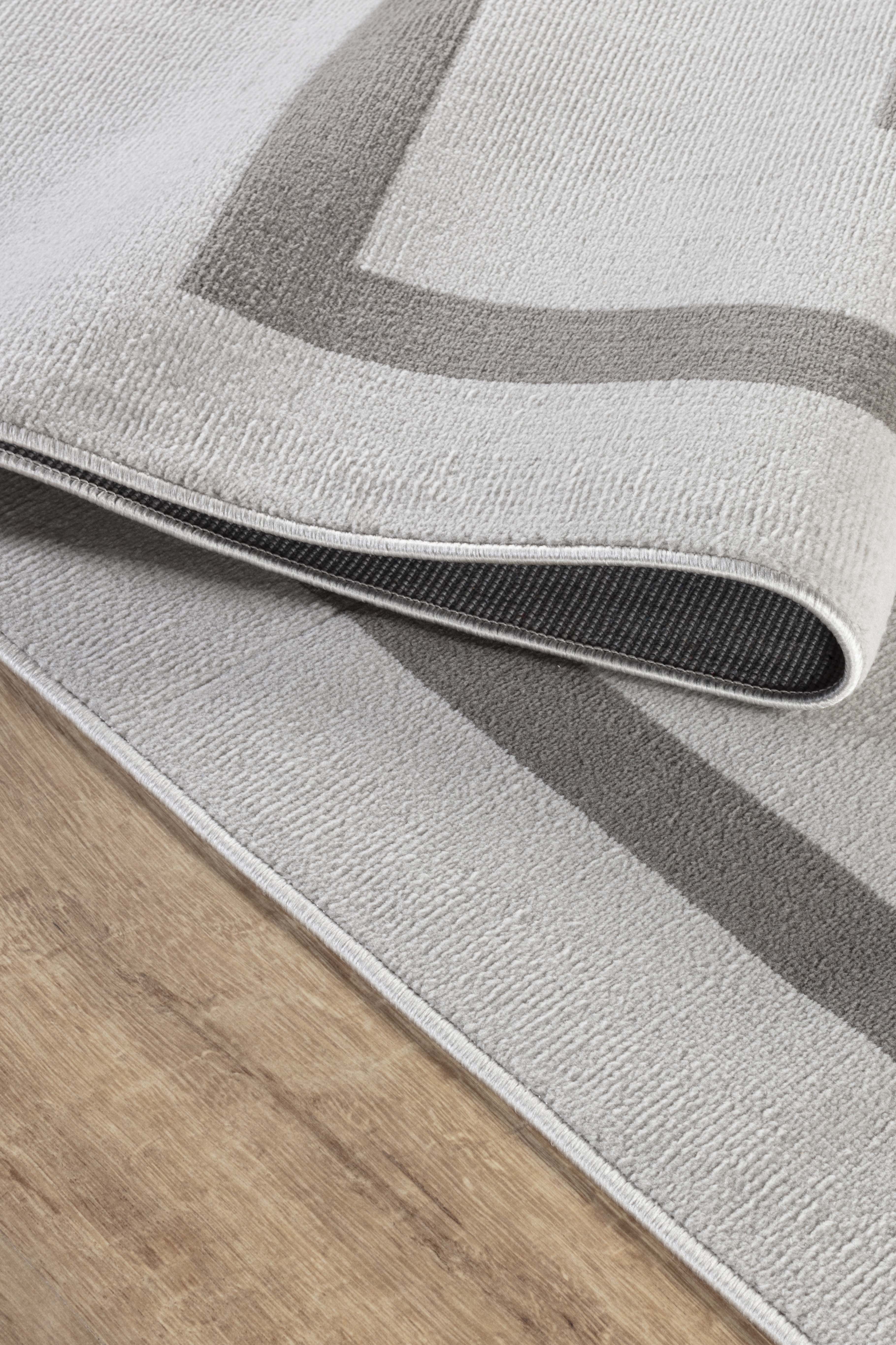 Moderno 3338 Gri Beyaz Çerçeve Desenli Dokuma Halı Salon Oturma Odası Mutfak Halısı Tozumaz Makine Halısı