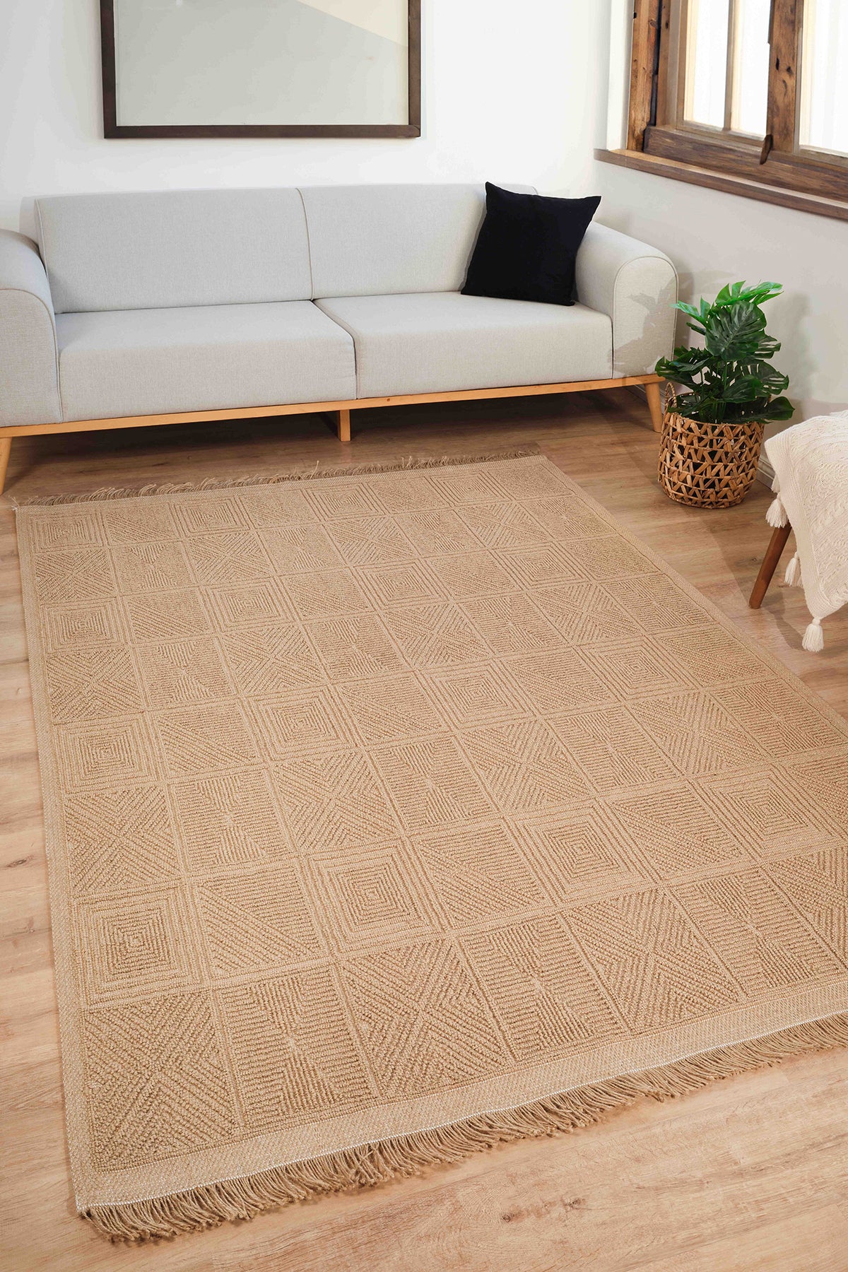 Natura 6661 100% Natural Jute Rug, Beige Color, Soft Texture, Stylish Design, Modern Woven Rug