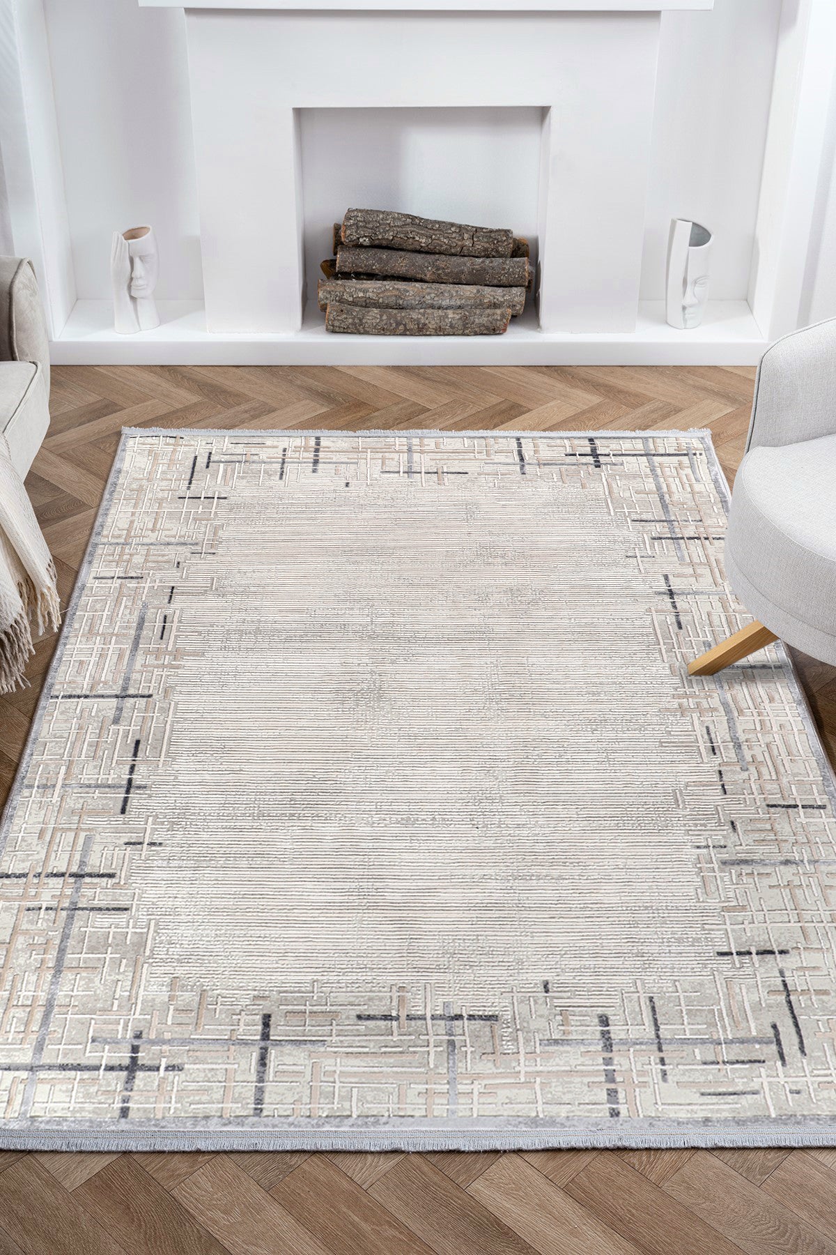Nazende NZ001 Beige Soft Textured Living Room Kitchen Hallway Sitting Room Runner Rug Machine Made Carpet