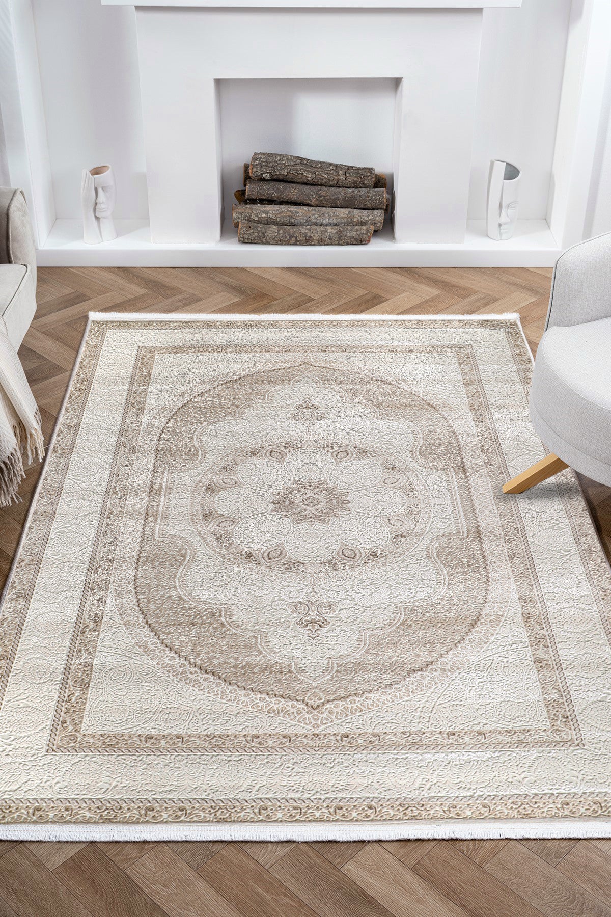 Nazende NZ008 Bej Yumuşak Dokulu Salon Mutfak Koridor Oturma Odası Yolluk Halı Makine Halısı