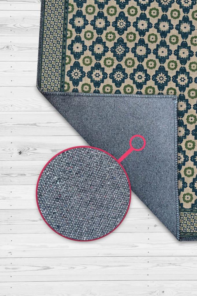 Osmanlı Çini Desenli Oturma Odası Halısı, Yeşil Mavi Lacivert Halı, Minimal Ev Dekoru, Yıkanabilir Dokuma Pamuk Tabanlı Halı