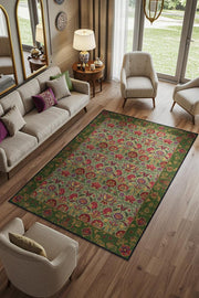 Osmanli Lale Bahçesi Desenli Maksimalist Oda Dekoru Halısı, Çiçekli Halı, Çok Renkli Geleneksel Halı