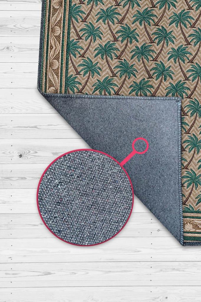 Palmiye Ağacı Desenli Kahverengi Halı, Egzotik Oturma Odası Dekoru Halısı, Bohem Tarz Salon Halısı