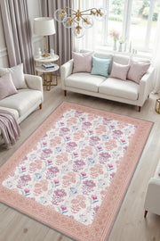 Pastel Renkli Çiçekli Halı, Çok Renkli Sıcak Renkli Otantik Oturma Odası Halısı