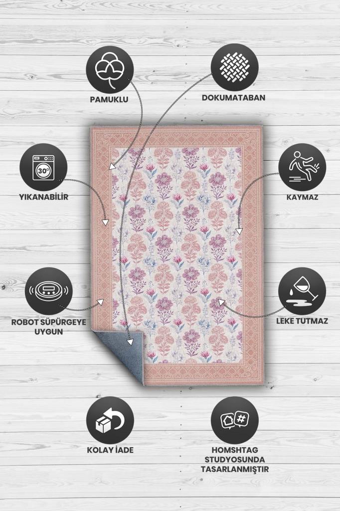 Pastel Renkli Çiçekli Halı, Çok Renkli Sıcak Renkli Otantik Oturma Odası Halısı