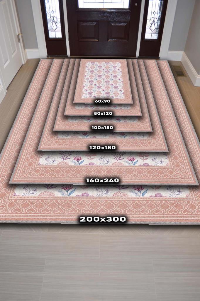 Pastel Renkli Çiçekli Halı, Çok Renkli Sıcak Renkli Otantik Oturma Odası Halısı