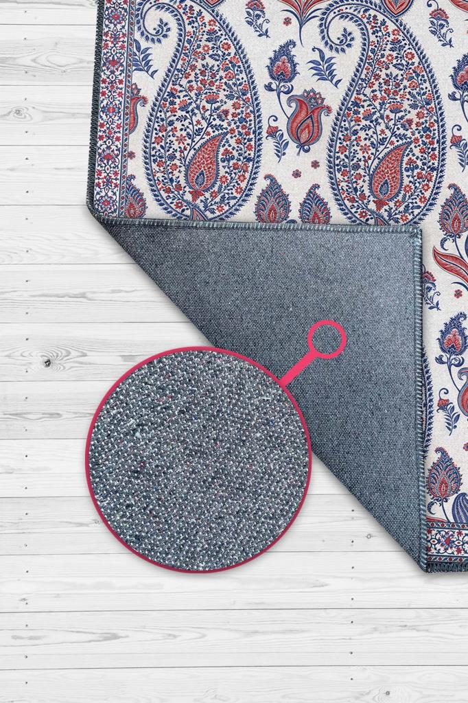 Pateh Desenli Şal Motifli Çiçekli Antik Halı, Kırmızı Mavi İran Halısı, Makinede Yıkanabilir Salon Halısı