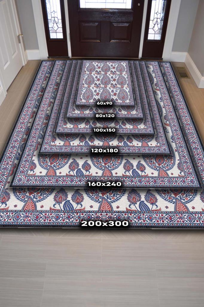 Pateh Desenli Şal Motifli Çiçekli Antik Halı, Kırmızı Mavi İran Halısı, Makinede Yıkanabilir Salon Halısı