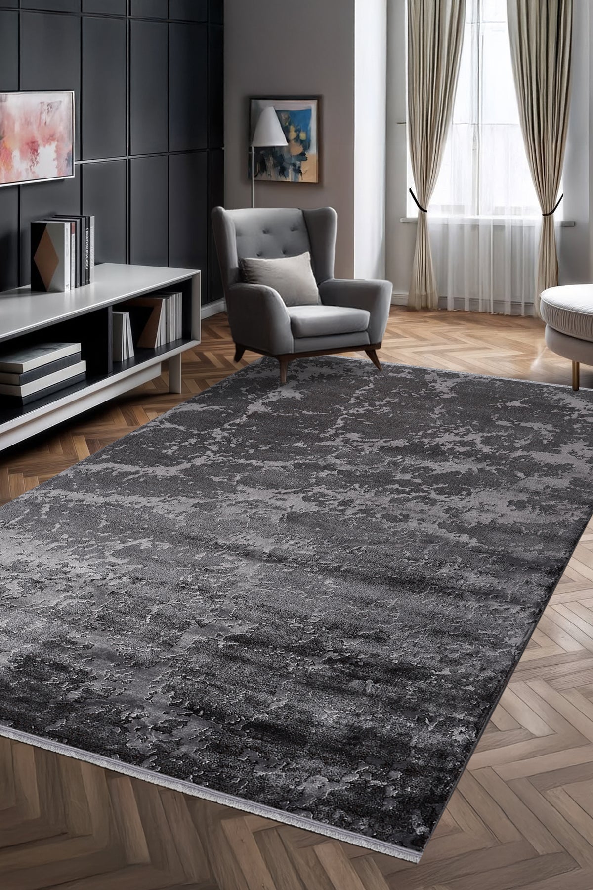 Poema PO001 Gri Uzun Ömürlü Yumuşak Dokulu Salon Mutfak Koridor Oturma Odası Yolluk Halı