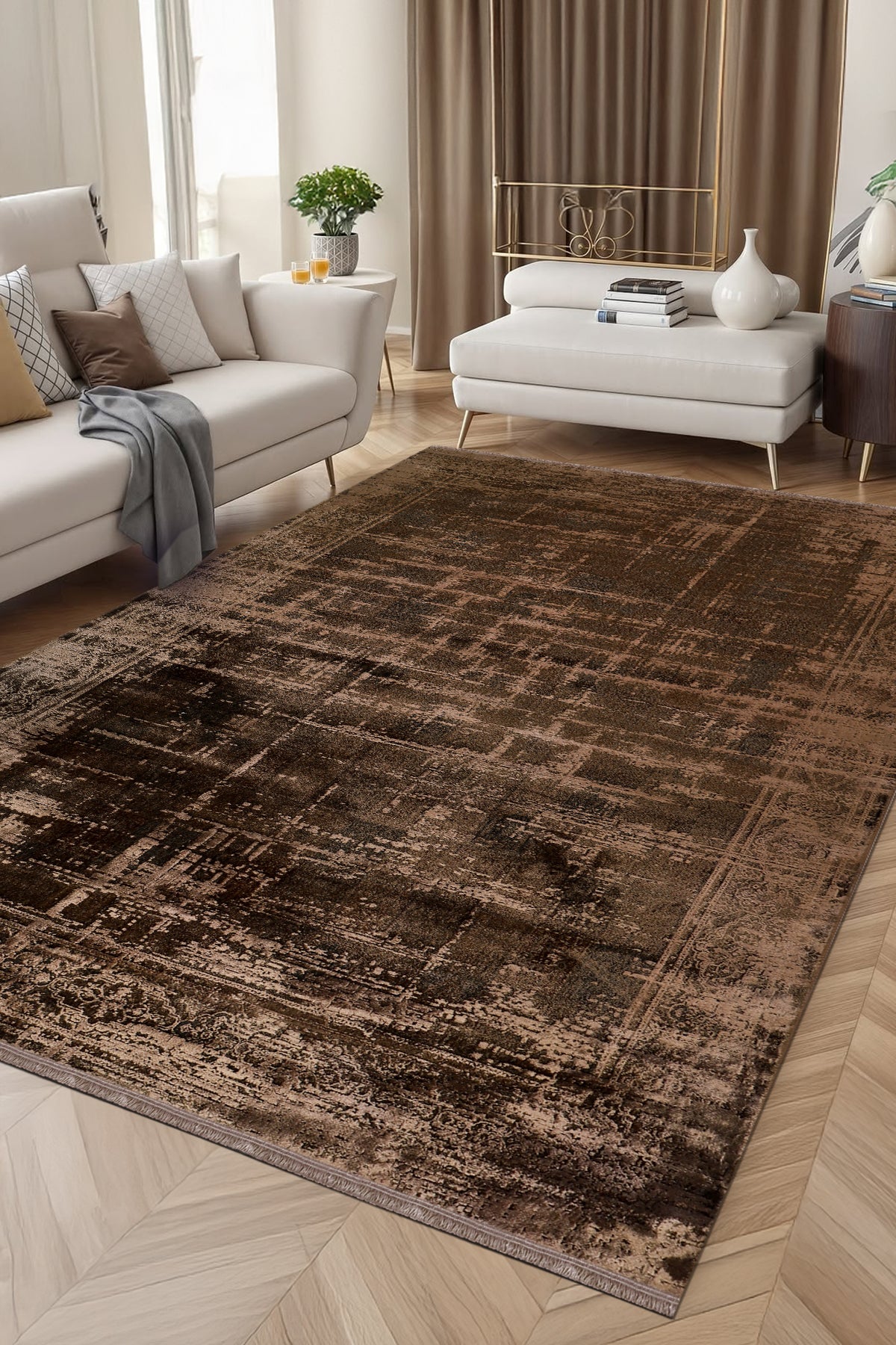 Poema PO003 Kahverengi Uzun Ömürlü Yumuşak Dokulu Salon Mutfak Koridor Oturma Odası Yolluk Halı