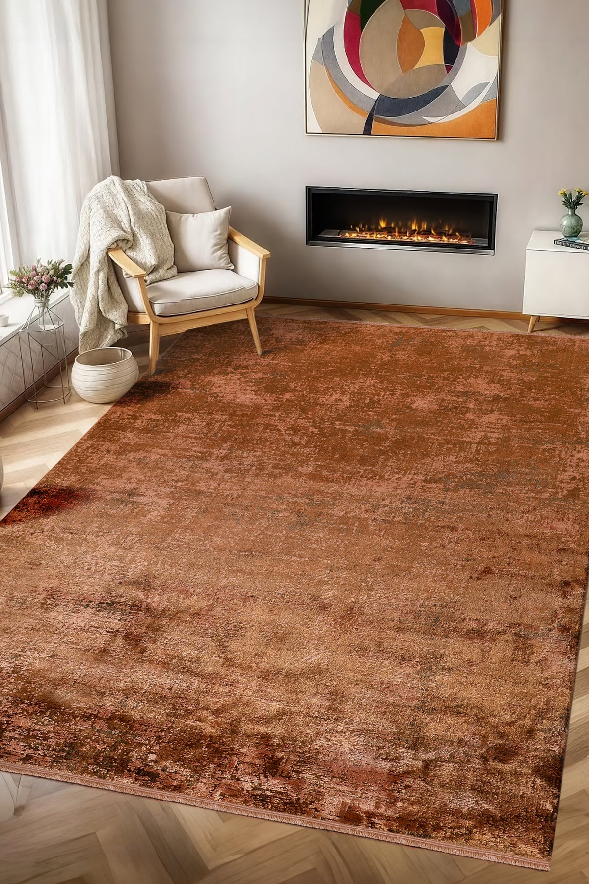 Poema PO004 Kahverengi Uzun Ömürlü Yumuşak Dokulu Salon Mutfak Koridor Oturma Odası Yolluk Halı