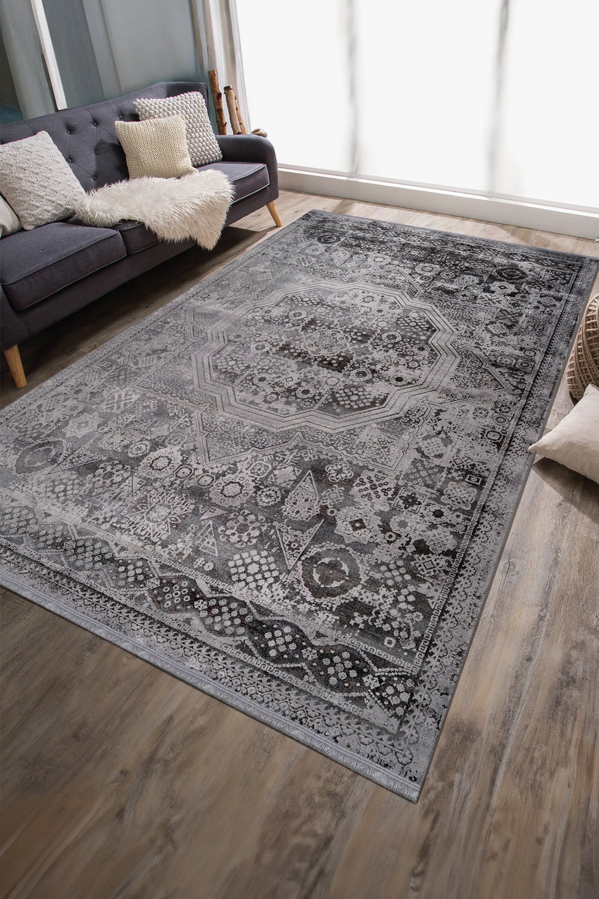 Poema PO009 Gri Uzun Ömürlü Yumuşak Dokulu Salon Mutfak Koridor Oturma Odası Yolluk Halı