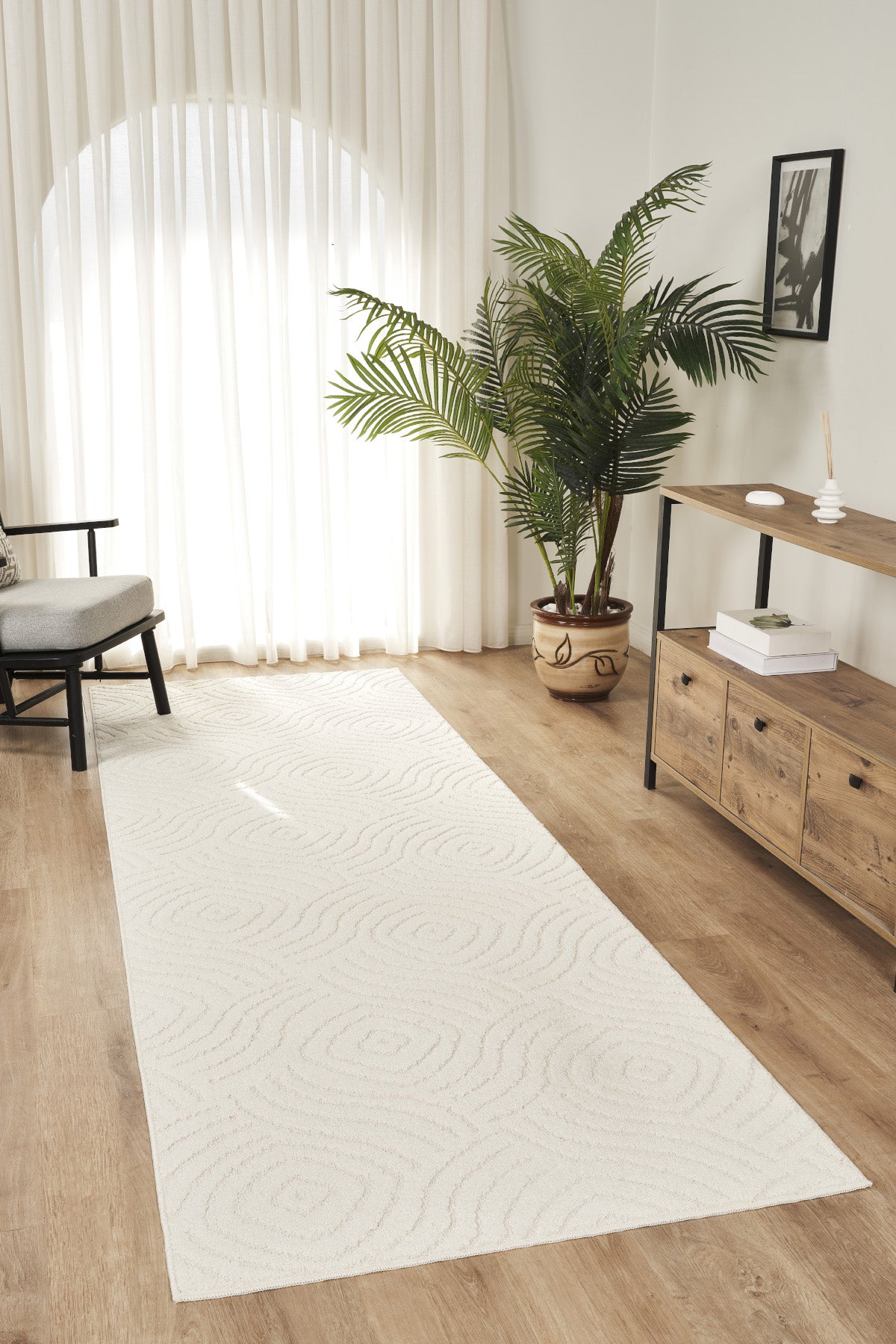 Rivon RN05 Krem Yumuşak Dokulu Kaymaz Taban Salon Mutfak Koridor Oturma Odası Yolluk Halı