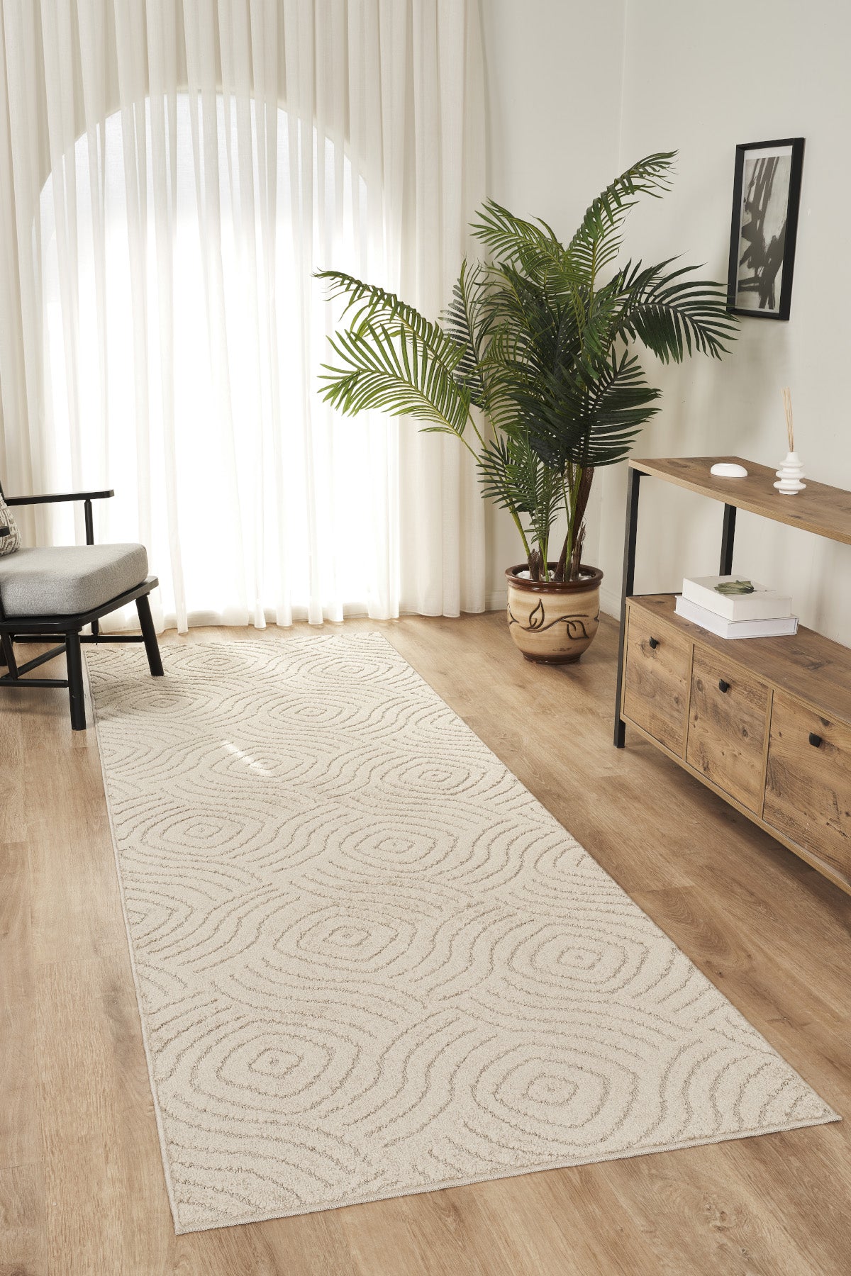 Rivon RN06 Bej Yumuşak Dokulu Kaymaz Taban Salon Mutfak Koridor Oturma Odası Yolluk Halı