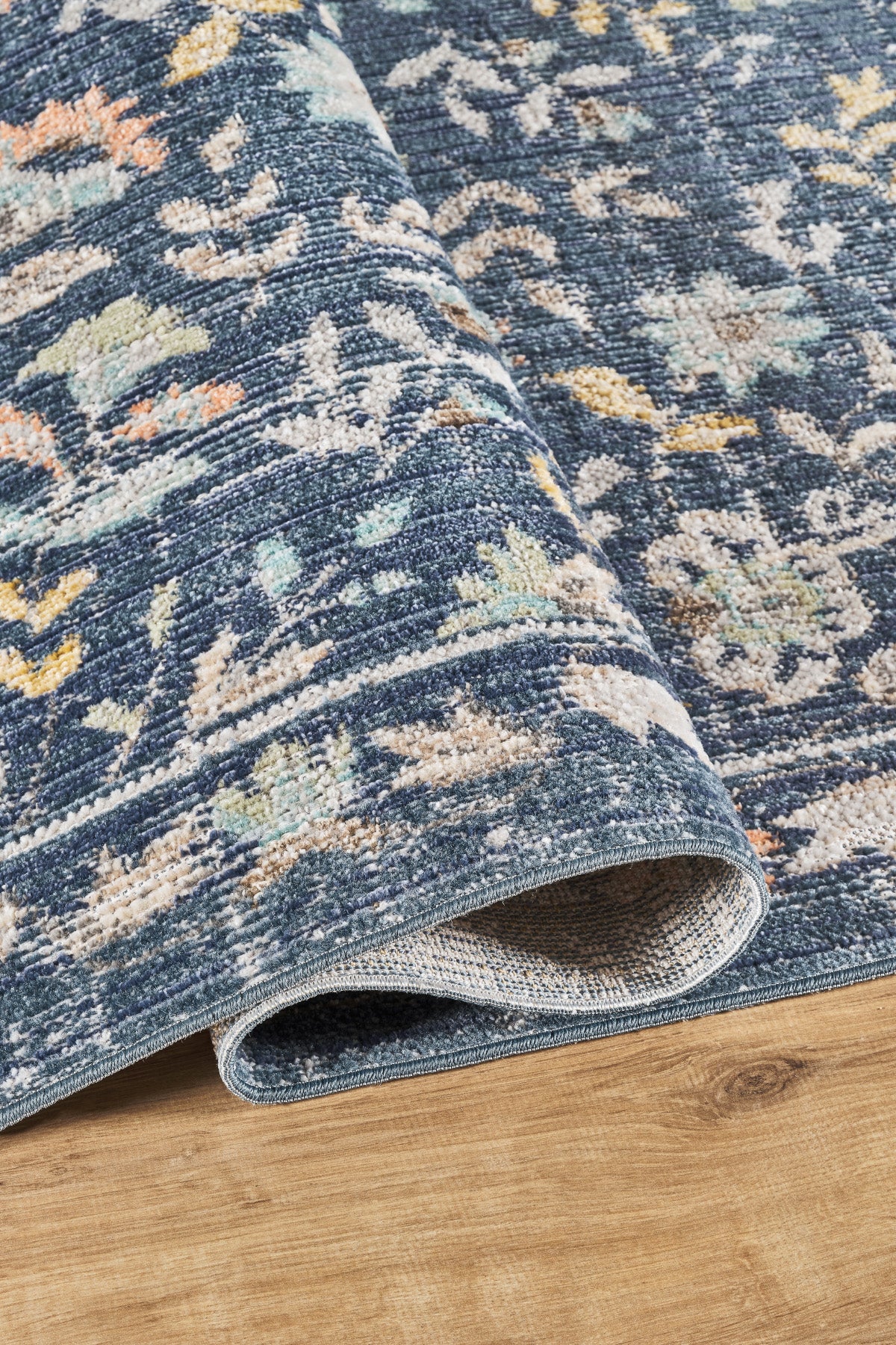 Rustik 2224 Klasik Vintage Salon Mavi Country Mutfak Halısı Tozumaz Yumuşak Makine Halısı