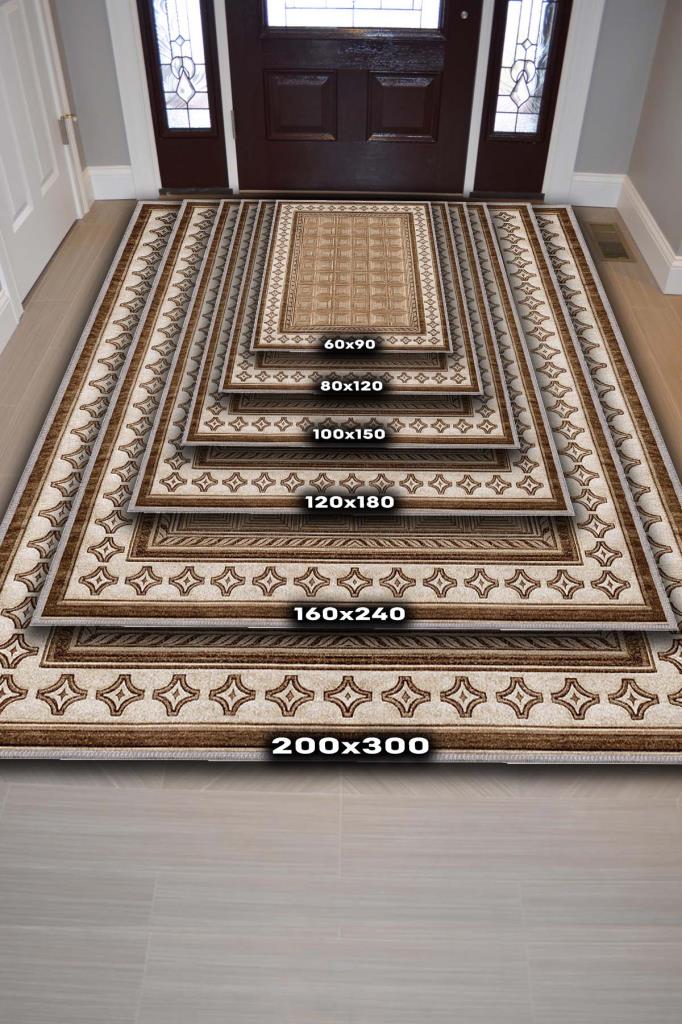 Rustik Halı, Ahşap Oda Dekoru İçin Yıkanabilir Minimlasit Halı, Bordürlü Gelneksel Halı