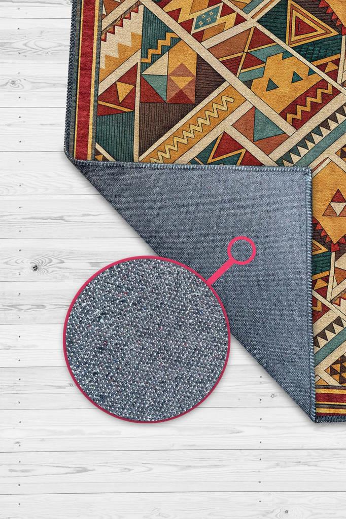 Rustik Halı, Çok Renkli Halı, Geometrik Halı, Üçgen Desenli Oturma Odası Halısı, Yıkanabilir Halı