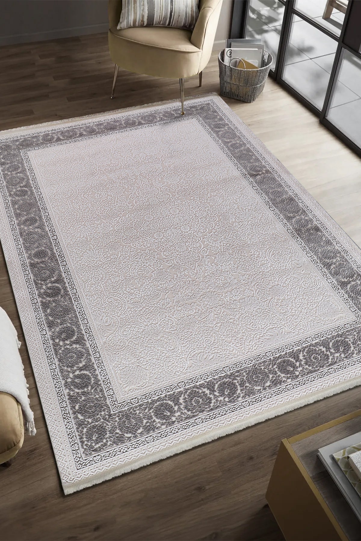Serenat SE004 Cream-Anthracite Durable, Soft Textured Living Room, Kitchen, Hallway, Sitting Room Runner Rug