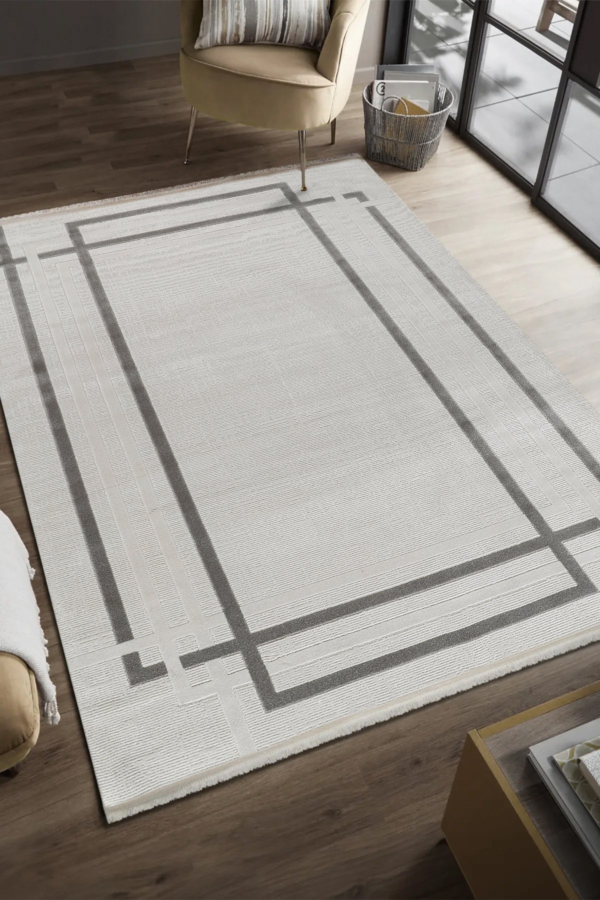 Serenat SE006 Krem-Antrasit Uzun Ömürlü Yumuşak Dokulu Salon Mutfak Koridor Oturma Odası Yolluk Halı