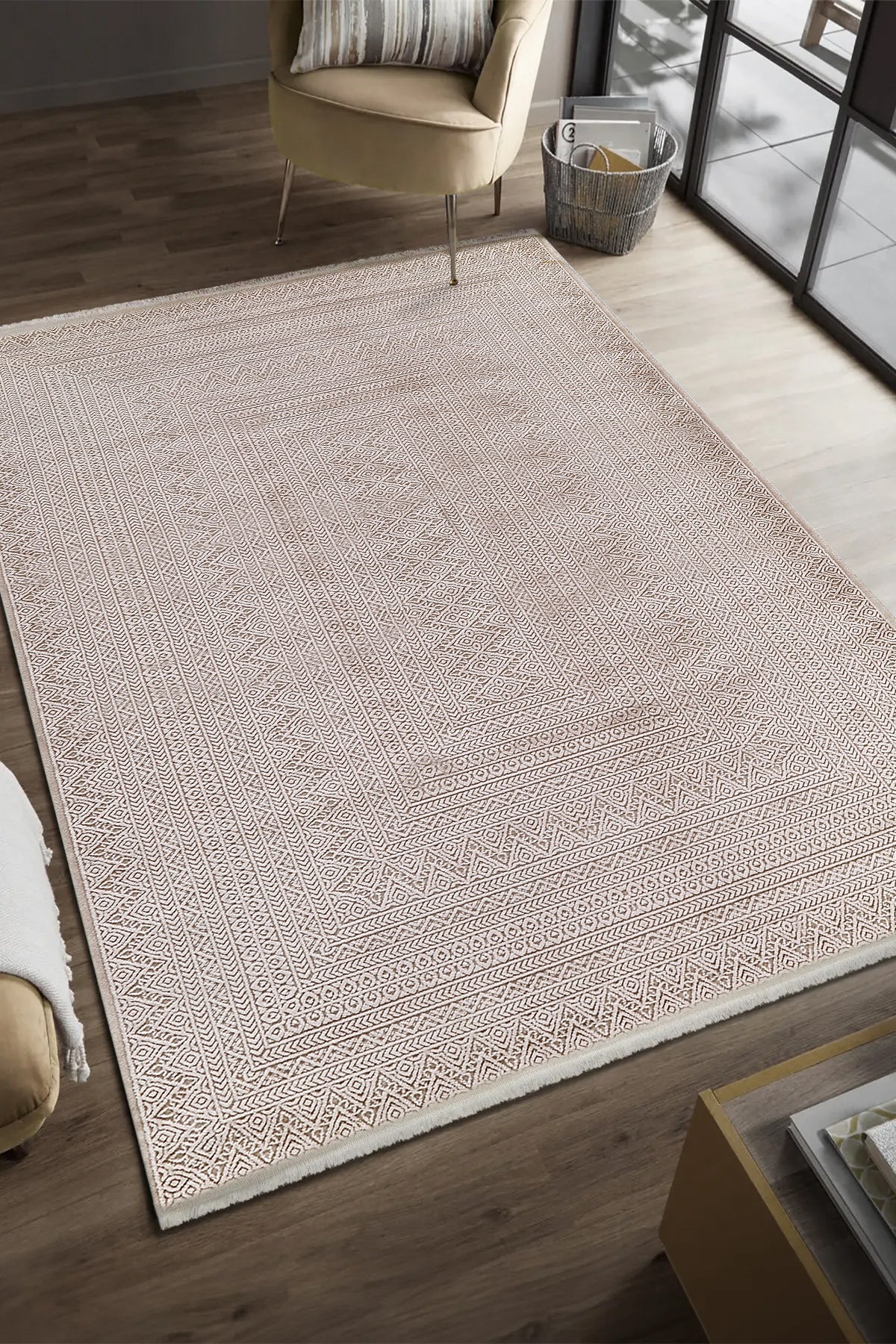Serenat SE008 Beige Durable Soft Textured Living Room Kitchen Hallway Sitting Room Runner Rug