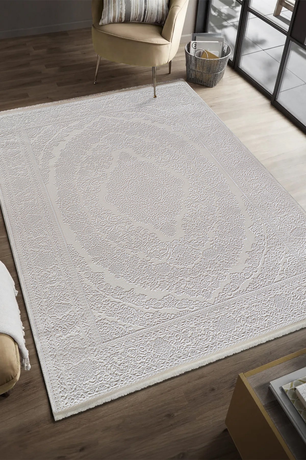 Serenat SE012 Beyaz-Antrasit Uzun Ömürlü Yumuşak Dokulu Salon Mutfak Koridor Oturma Odası Yolluk Halı