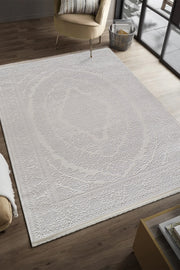 Serenat SE012 White-Anthracite Durable, Soft Textured Rug for Living Room, Kitchen, Hallway, and Sitting Room