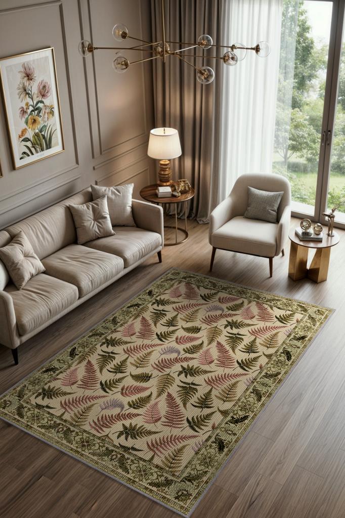 Sıcak Renkli Botanik Oturma Odası Dekoru Halısı, Yıkanabilir Dokuma Pamuk Tabanlı Kaymaz Tabanlı Halı