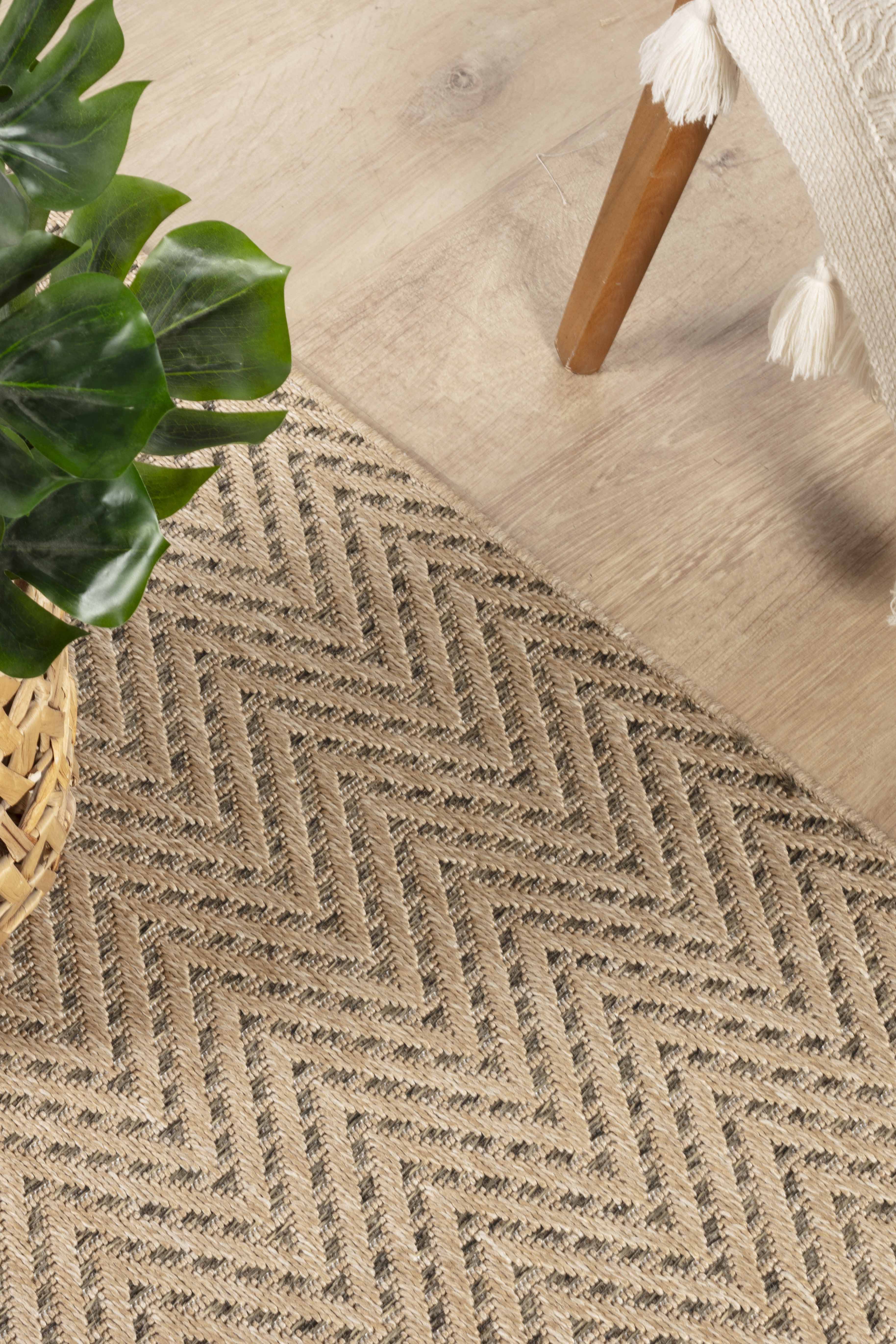 Sisaluna 4441 Bej Jüt Tabanlı Modern Dokuma Kilim Sisal Hasır Halı